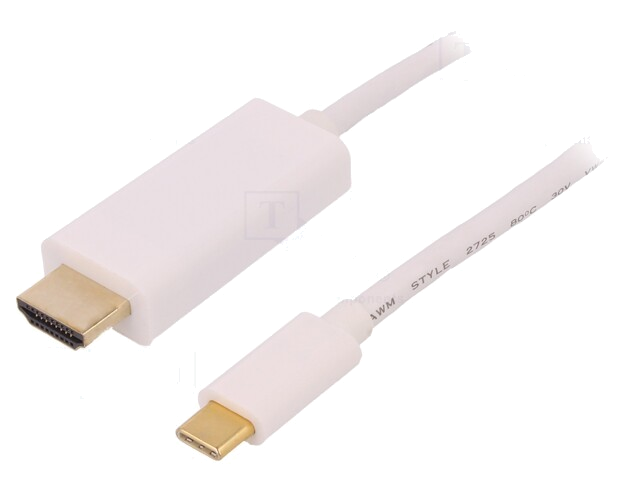 Adapter; USB 3.1; HDMI-stekker,USB-C-stekker; 2m; wit Adapter; USB 3.1; HDMI-stekker,USB-C-stekker; 2m; wit